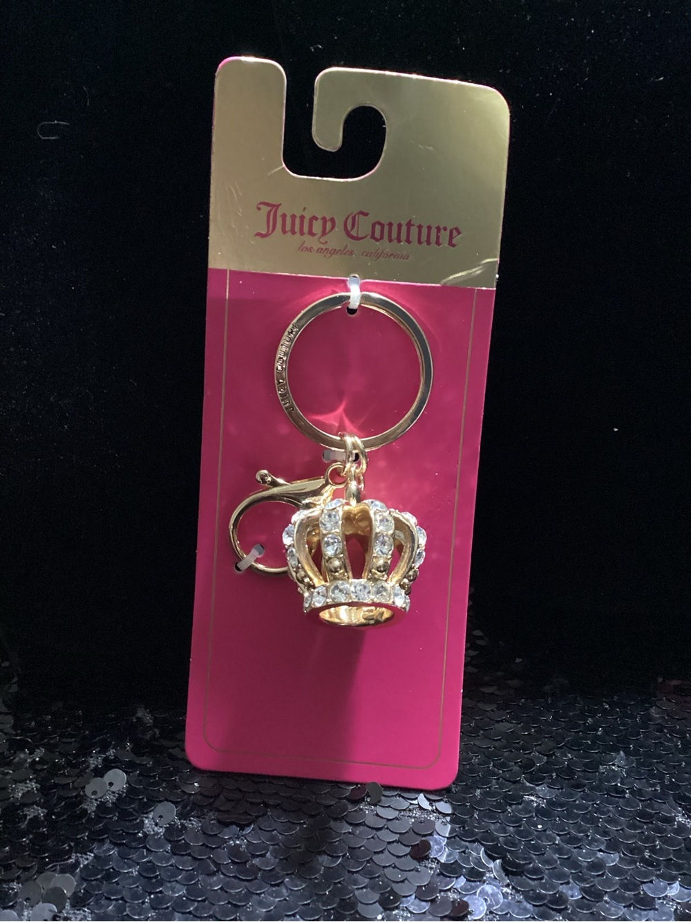 Juicy Couture Gold Crown Key & Card Holder Charm with Clear Crystals